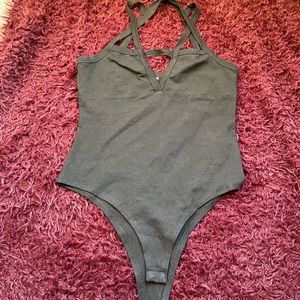 Pentagram chest straps bodysuit black